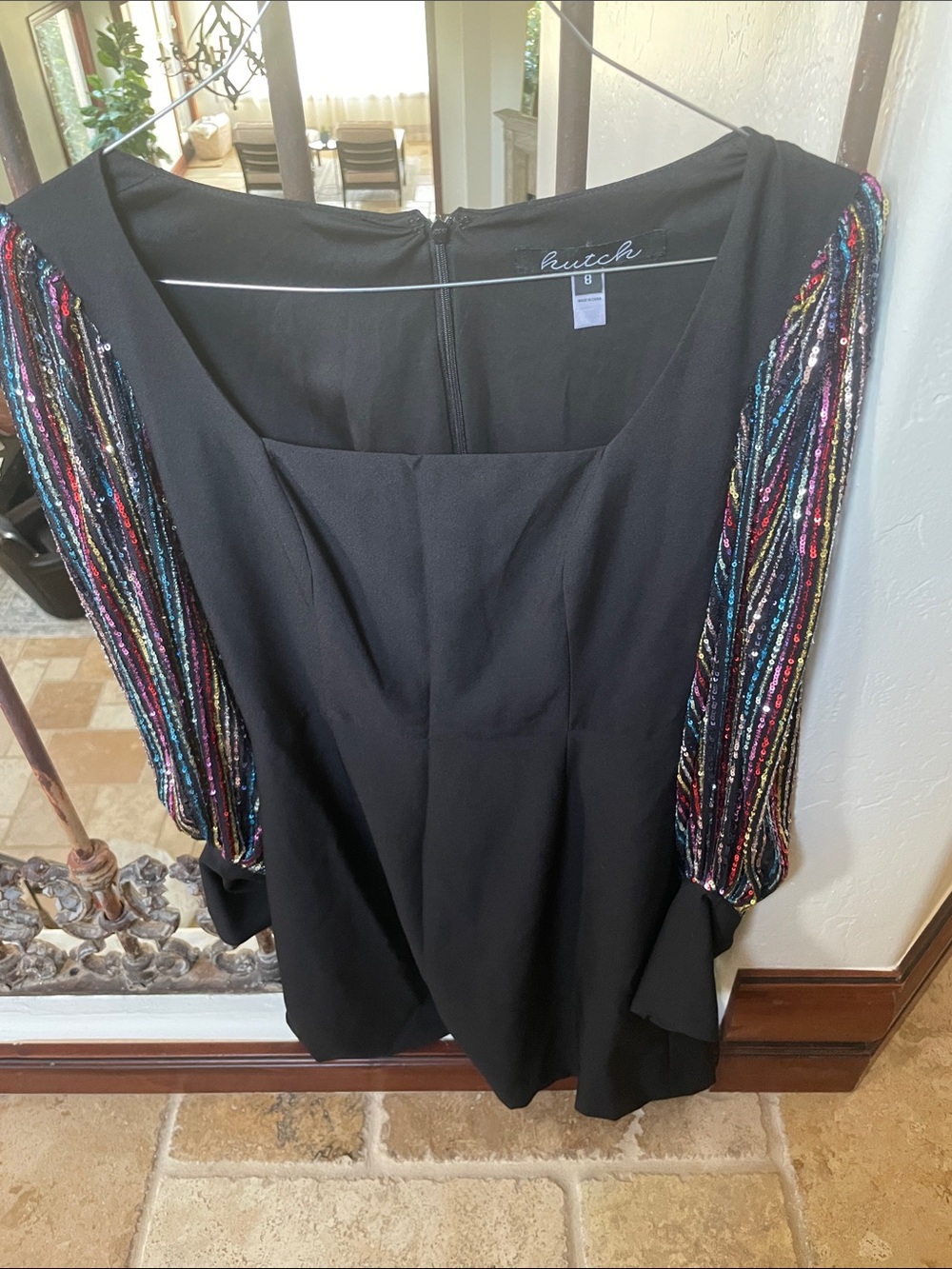 EUC HUTCH dress with Multicolor Sequin Sleeves